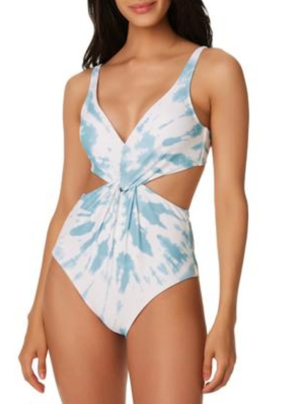 Bar III Abalone Blue Spiraling Twist-Front One-Piece Swimsuit Cut Out Size M NWT